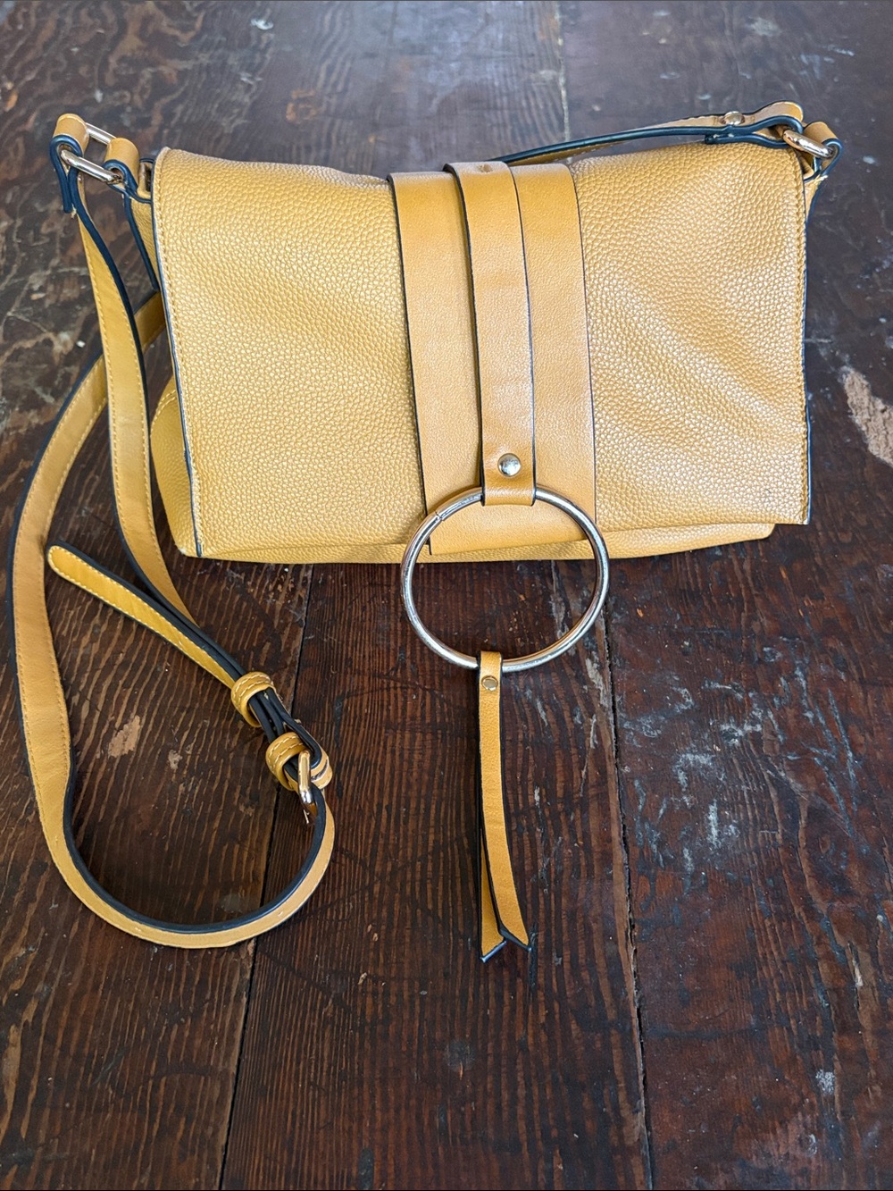 Urban Expressions Mustard Yellow Crossbody Bag with Ring Accent